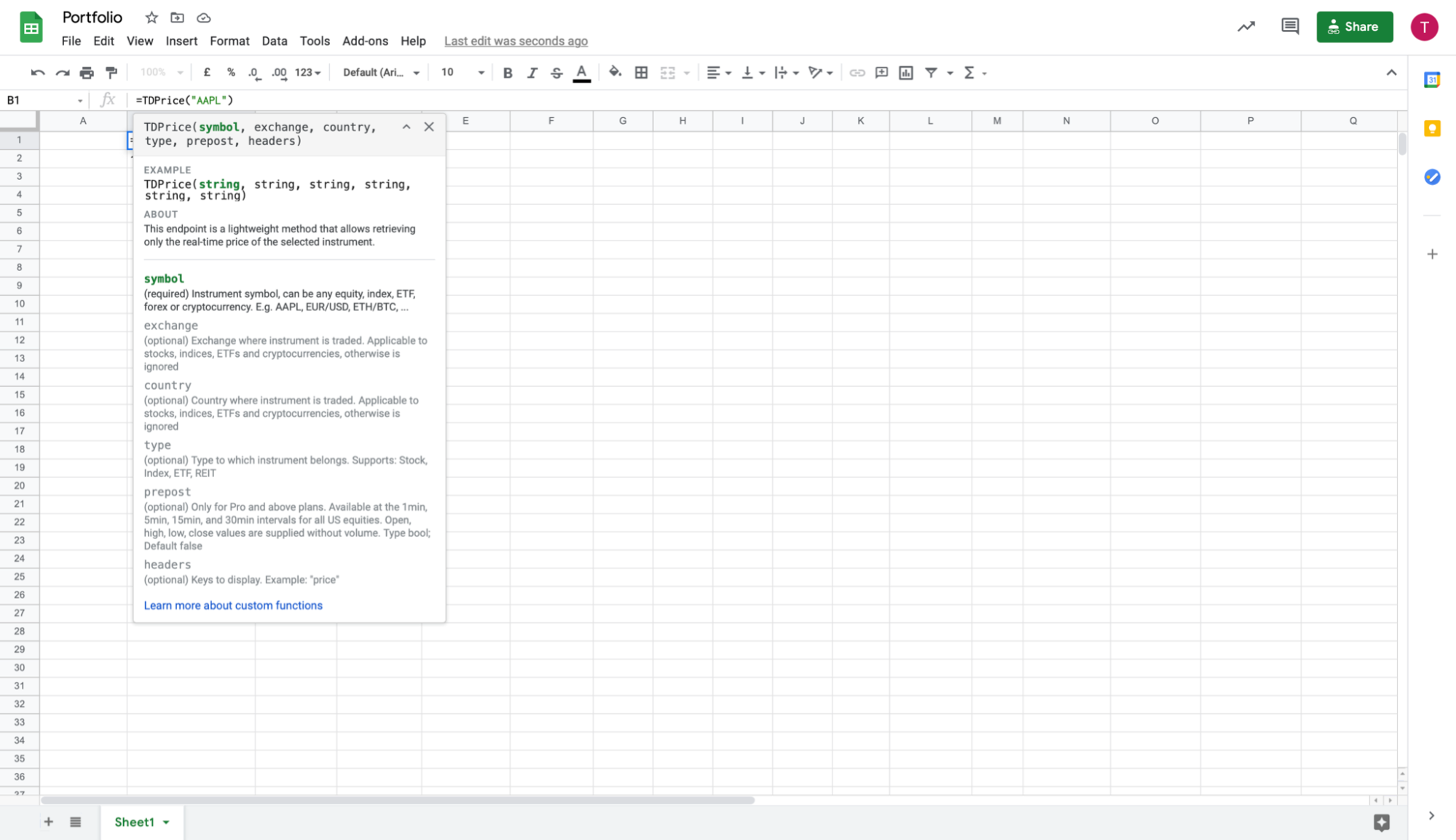 Parameter info popup window